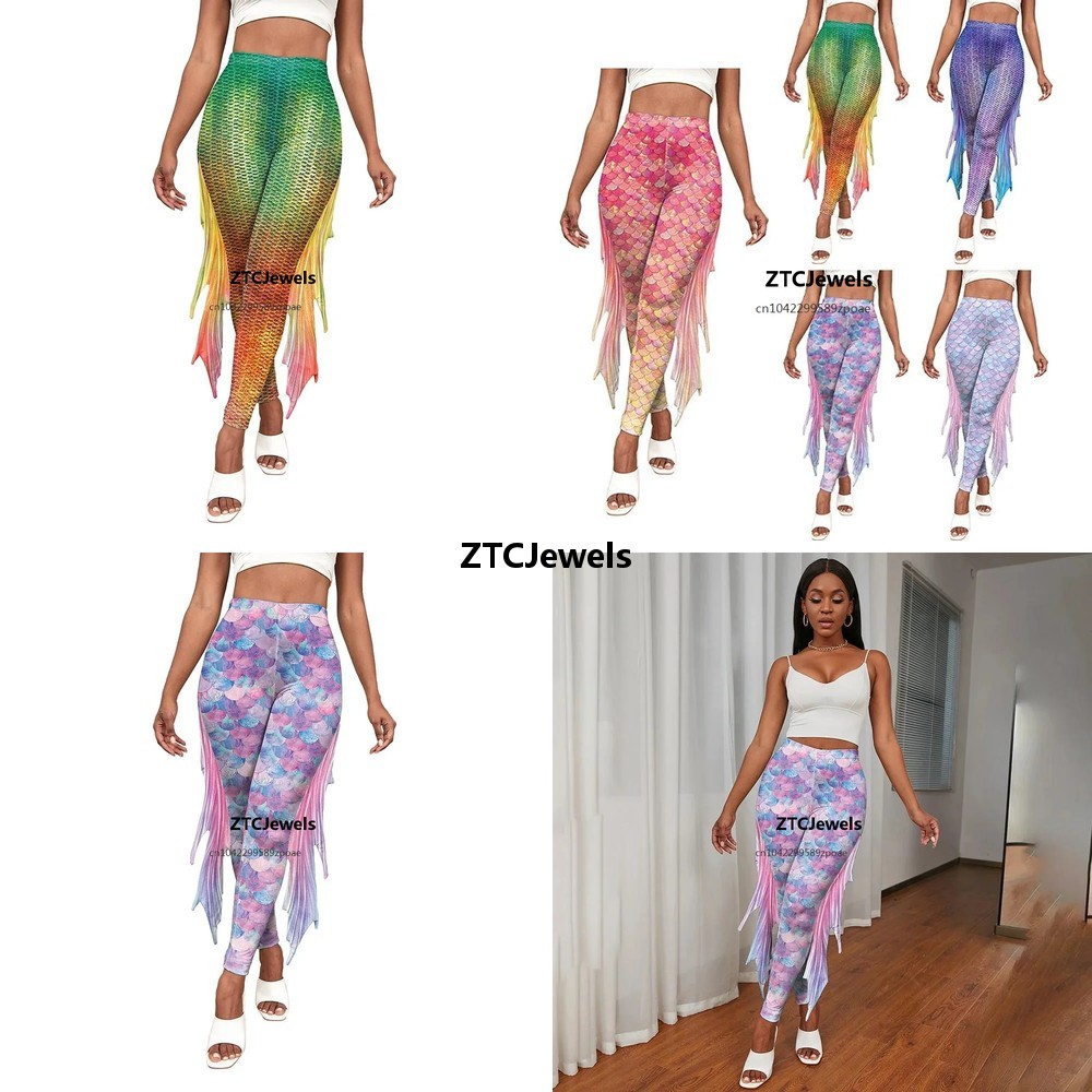 Women'S Fashion Leggings - Legging Motif Sisik Duyung 3D Celana