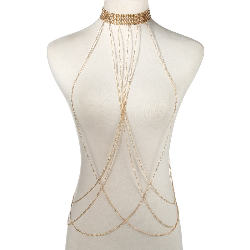 Women'S Fashion Harness - Warna Emas Tubuh Rantai Wanita Berlian