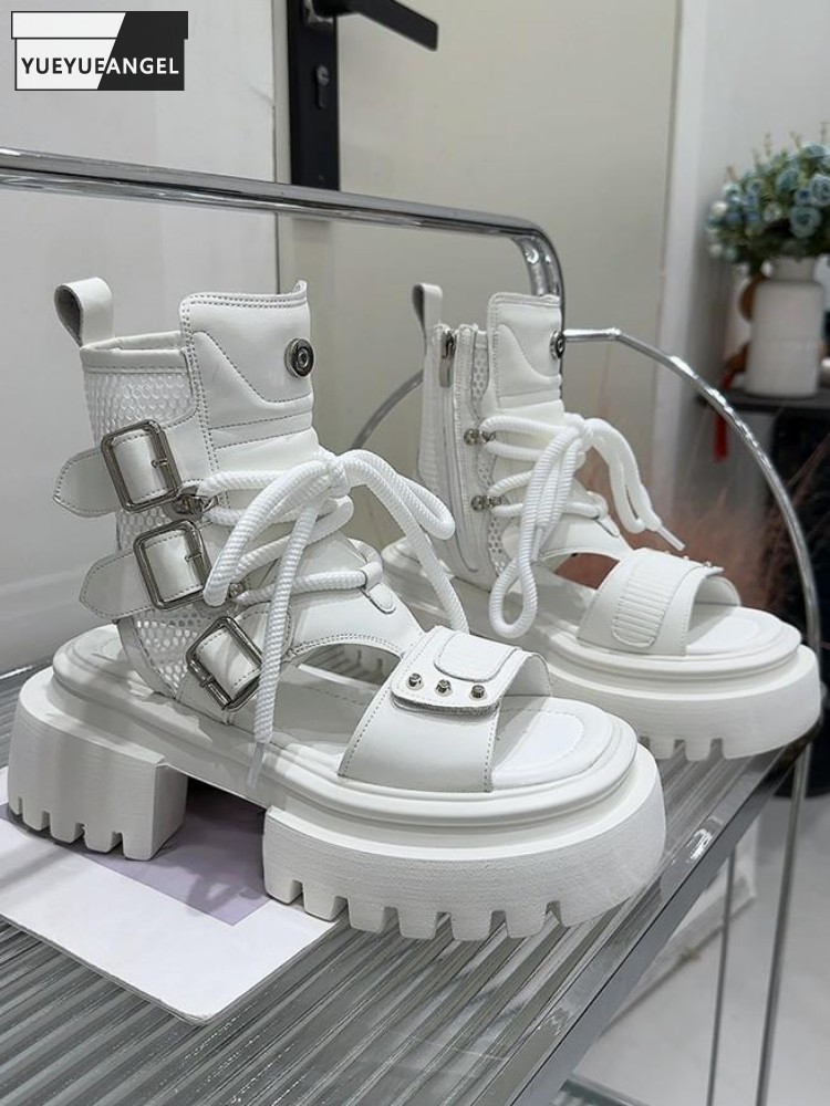 Women Fashion Korean - Sandal Platform Ritsleting Berenda Kulit Split