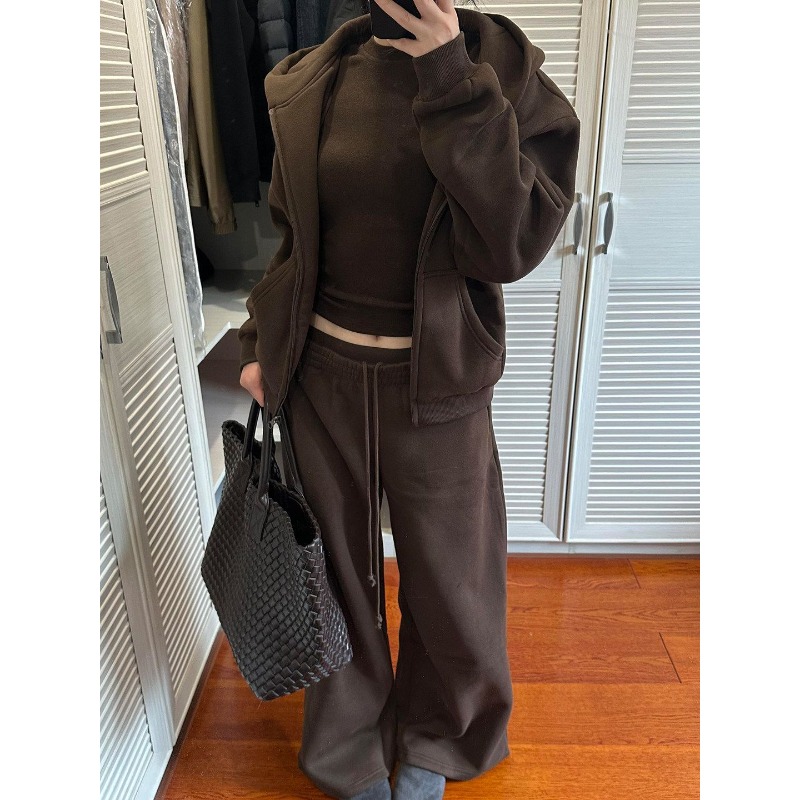 Wide Leg Palazzo Pants - Set Sweater Santai Kasual Amerika untuk
