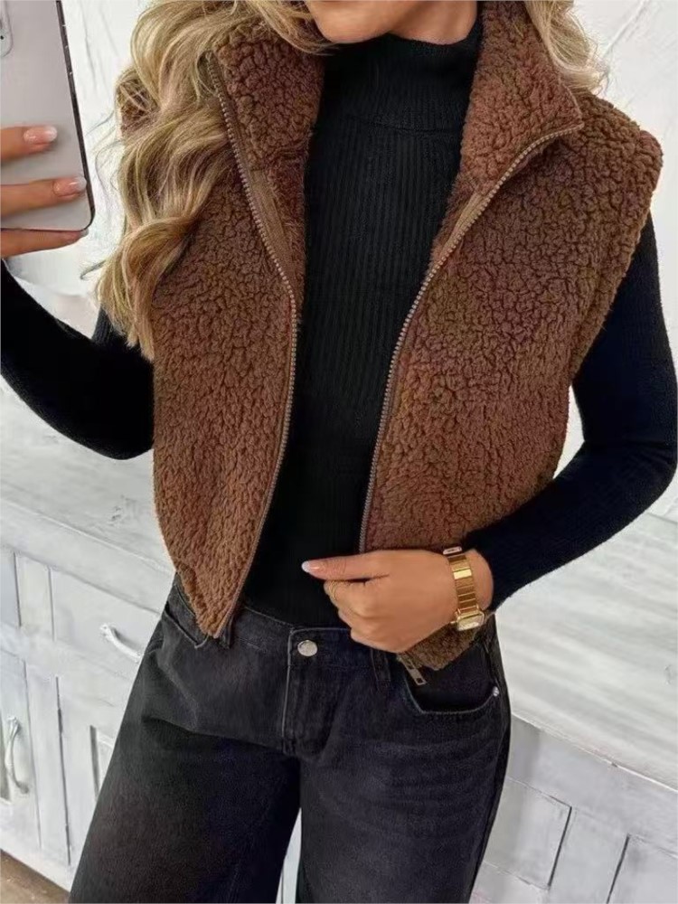 Women'S Fashion Gilet - Rompi Wanita Berbahan Bulu Halus, Model