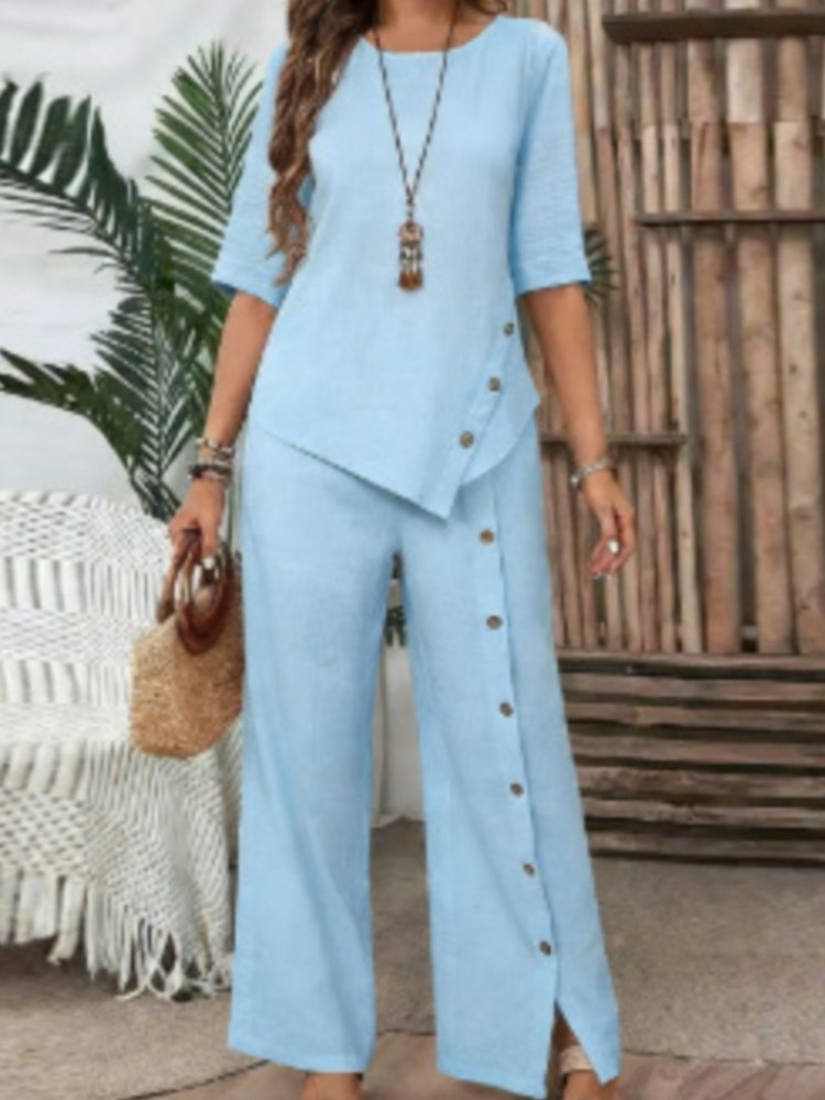 Wide Leg Palazzo Pants - Setelan Dua Potong Wanita, Atasan Kemeja