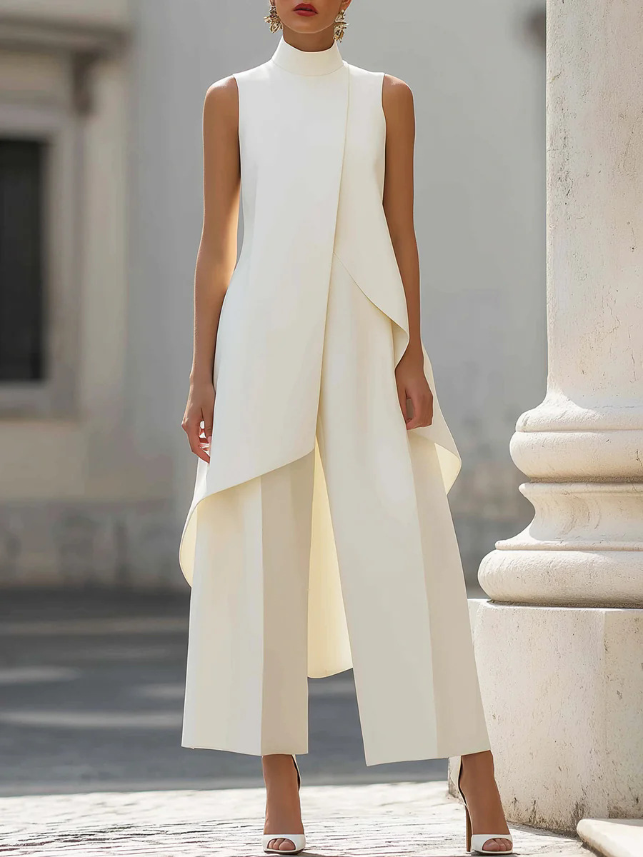 Setelan Wanita Berkerah Tinggi - Wide Leg Palazzo Pants ulasan dan harga