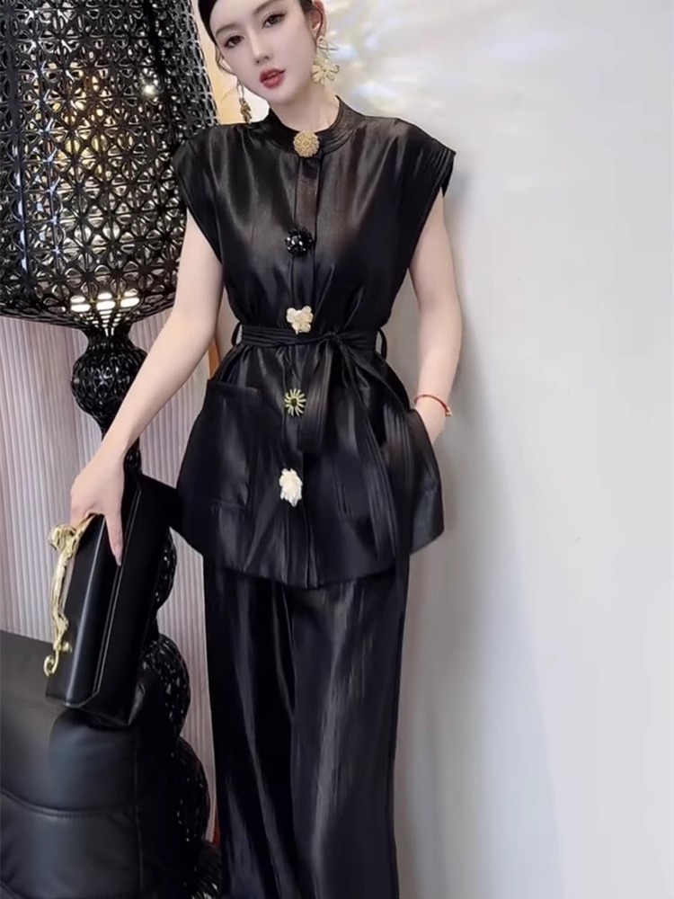 Set Celana Kasual Lurus Kemeja - Wide Leg Palazzo Pants ulasan dan harga