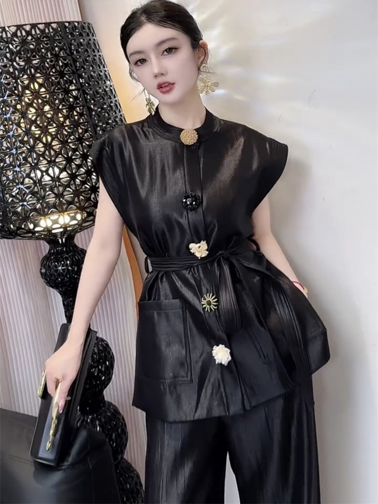 Set Celana Kasual Lurus Kemeja - Wide Leg Palazzo Pants ulasan dan harga