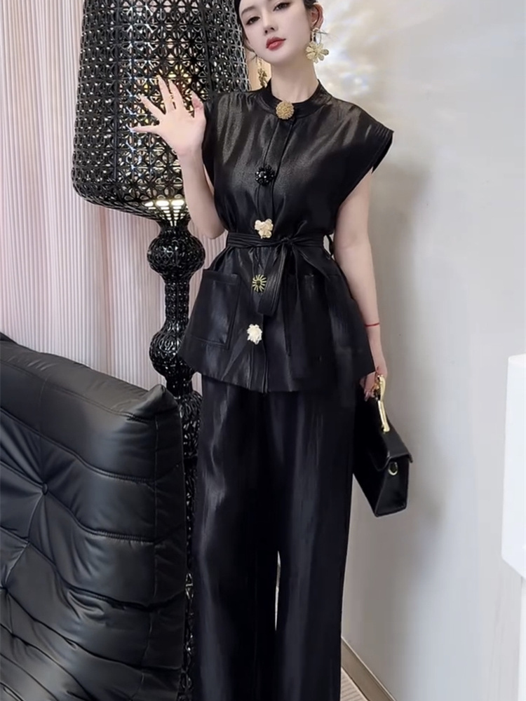 Set Celana Kasual Lurus Kemeja - Wide Leg Palazzo Pants ulasan dan harga