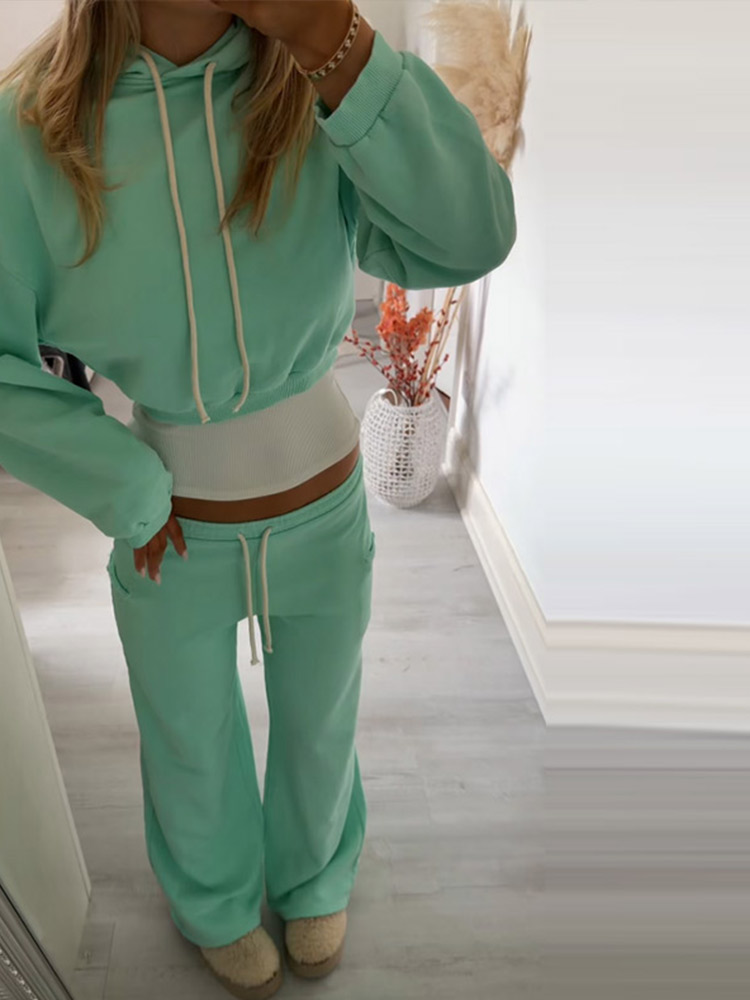 Setelan Celana Hoodie Wanita O - Wide Leg Palazzo Pants ulasan dan harga