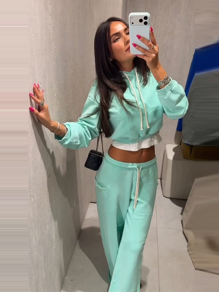 Setelan Celana Hoodie Wanita O - Wide Leg Palazzo Pants ulasan dan harga