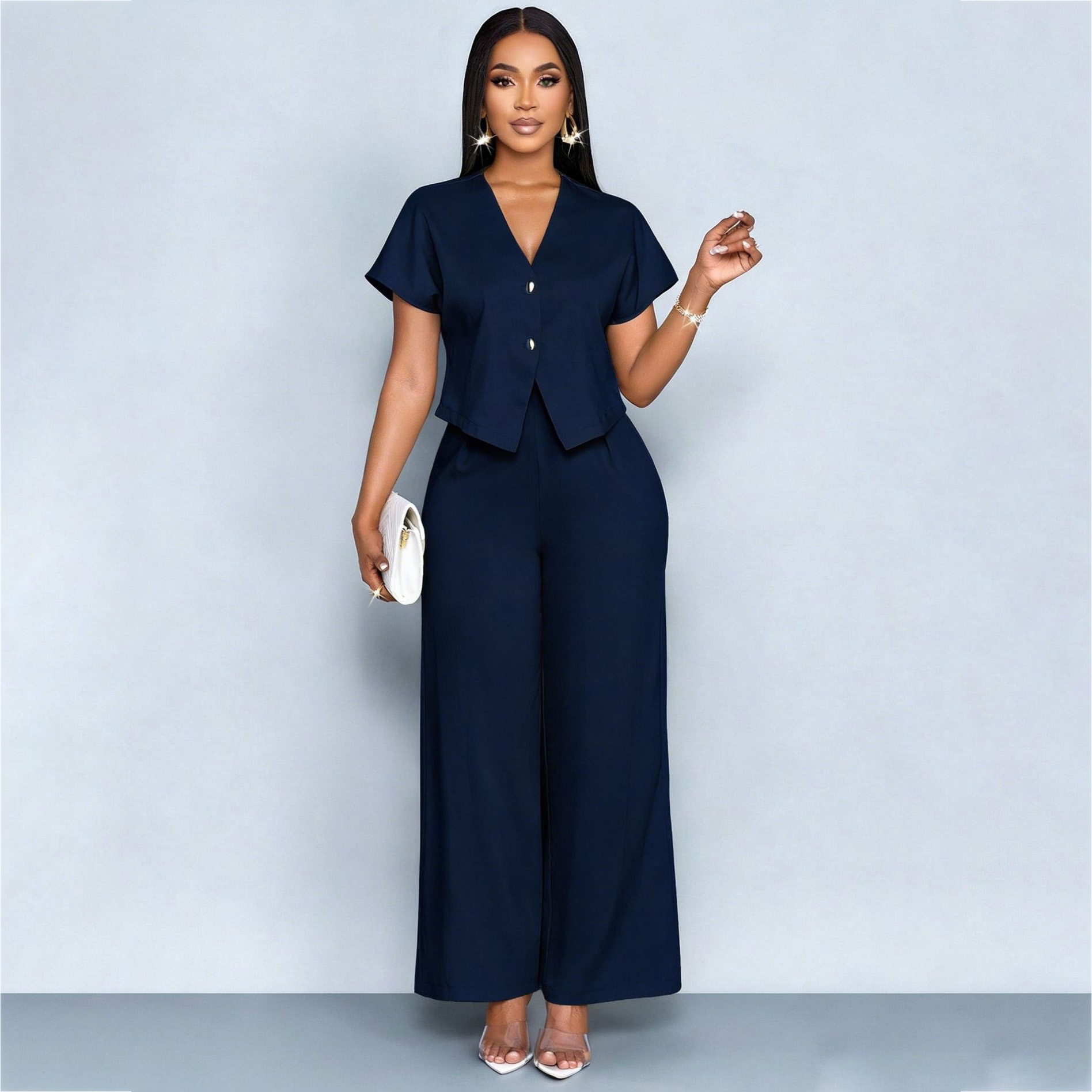 Setelan 2 Potong Elegan Musim  - Wide Leg Palazzo Pants ulasan dan harga