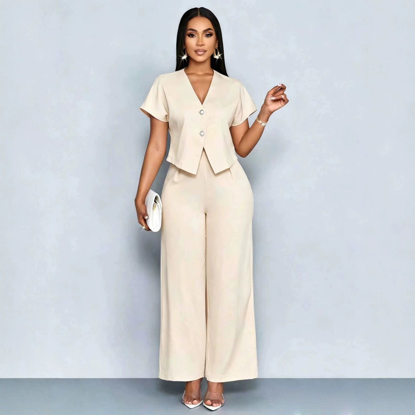 Setelan 2 Potong Elegan Musim  - Wide Leg Palazzo Pants ulasan dan harga