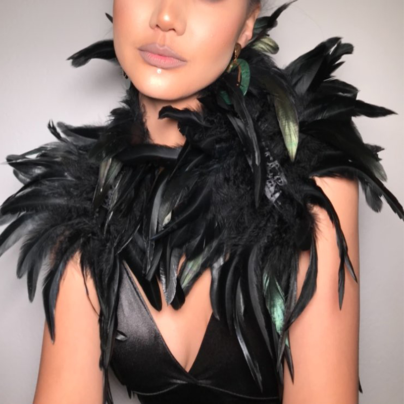Bulu Alami Hitam Selendang Bah - Women'S Fashion Harness ulasan dan harga
