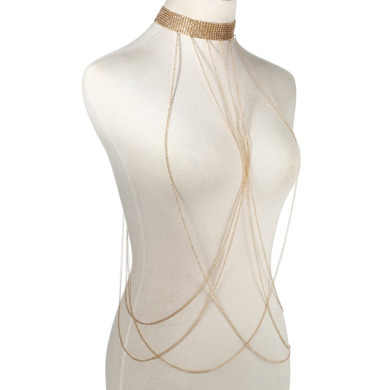 Warna Emas Tubuh Rantai Wanita - Women'S Fashion Harness ulasan dan harga