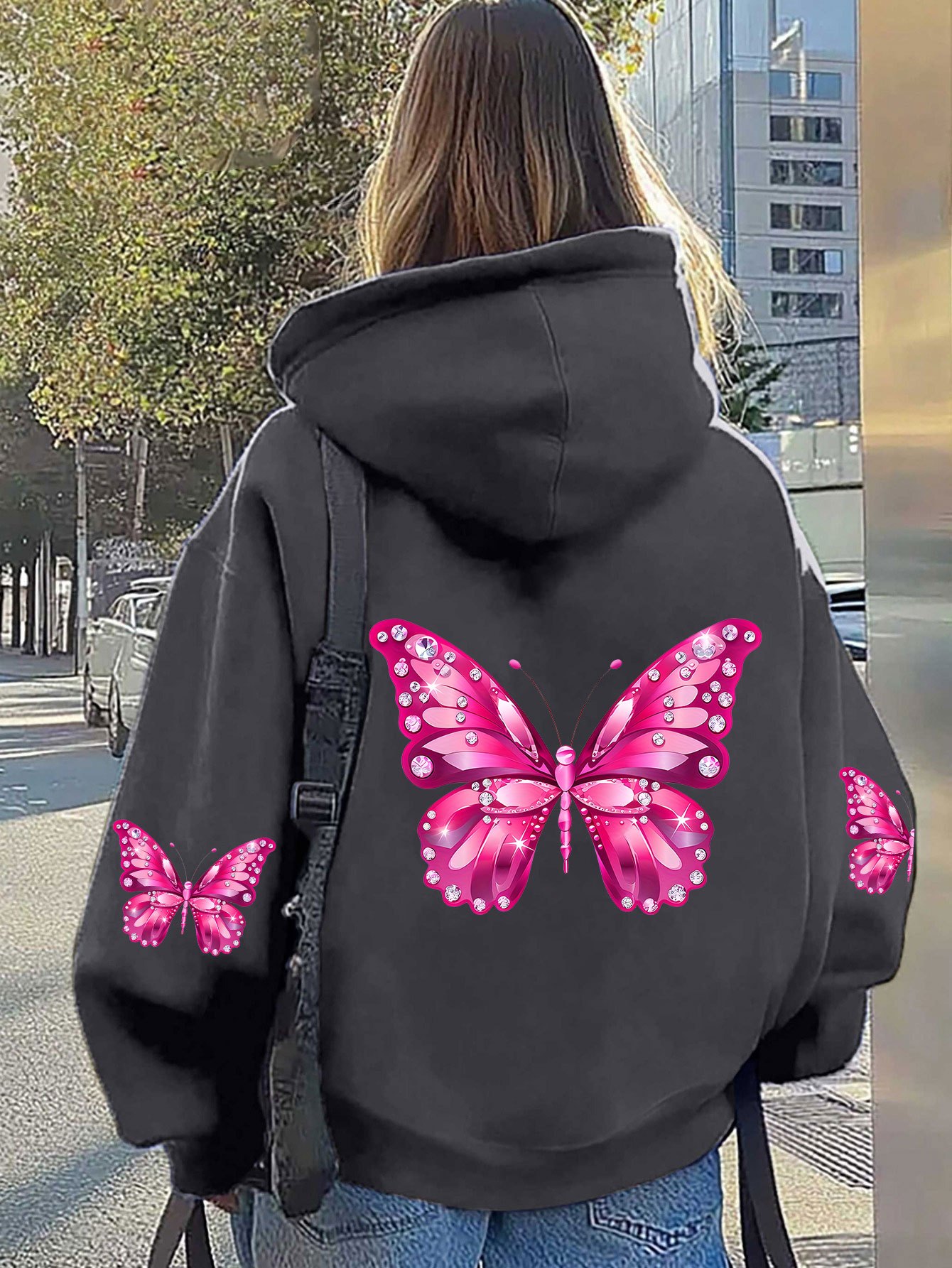 Hoodie Wanita Motif Kupu-Kupu  - Hoodie Women Oversized ulasan dan harga