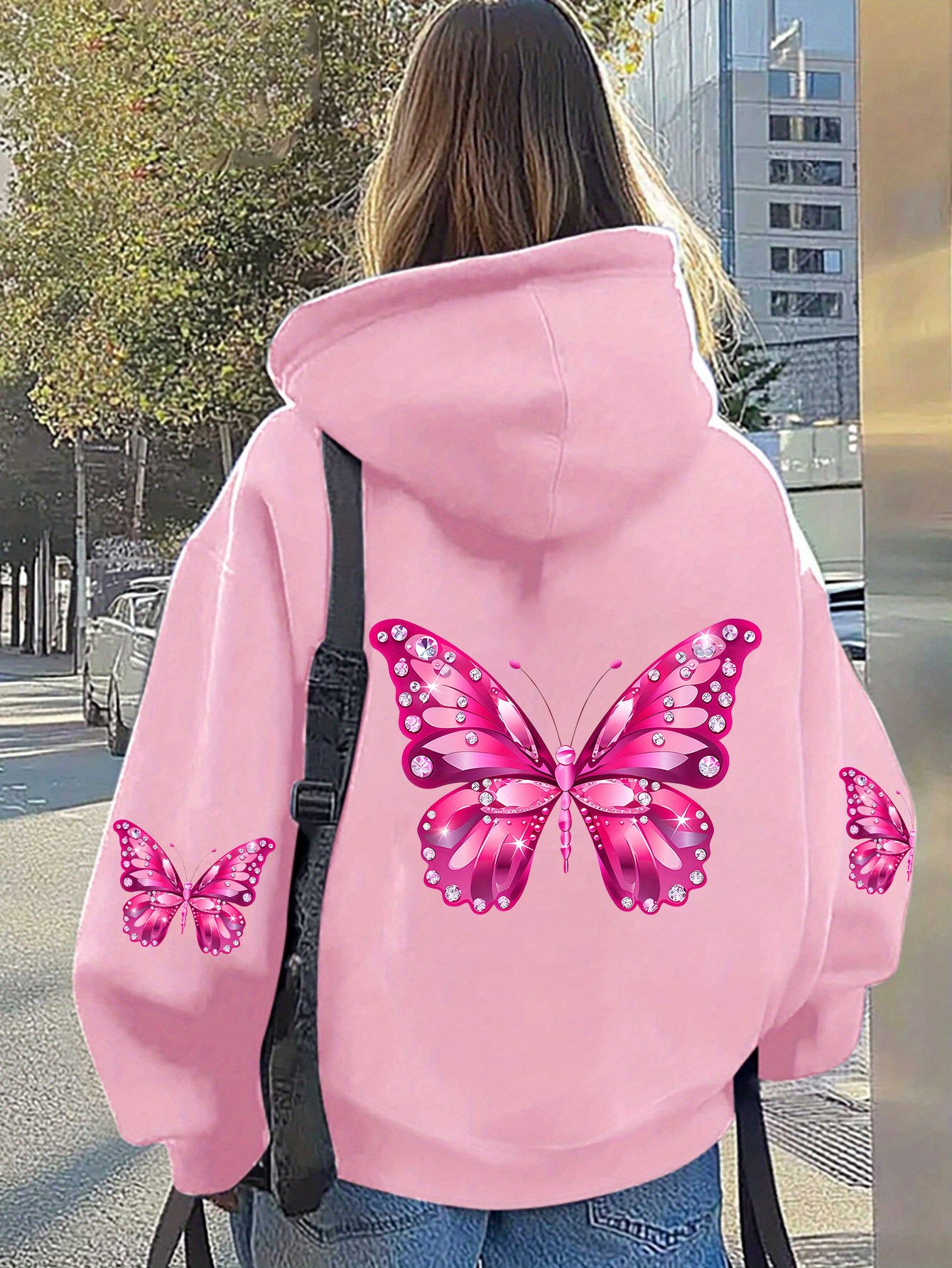 Hoodie Wanita Motif Kupu-Kupu  - Hoodie Women Oversized ulasan dan harga