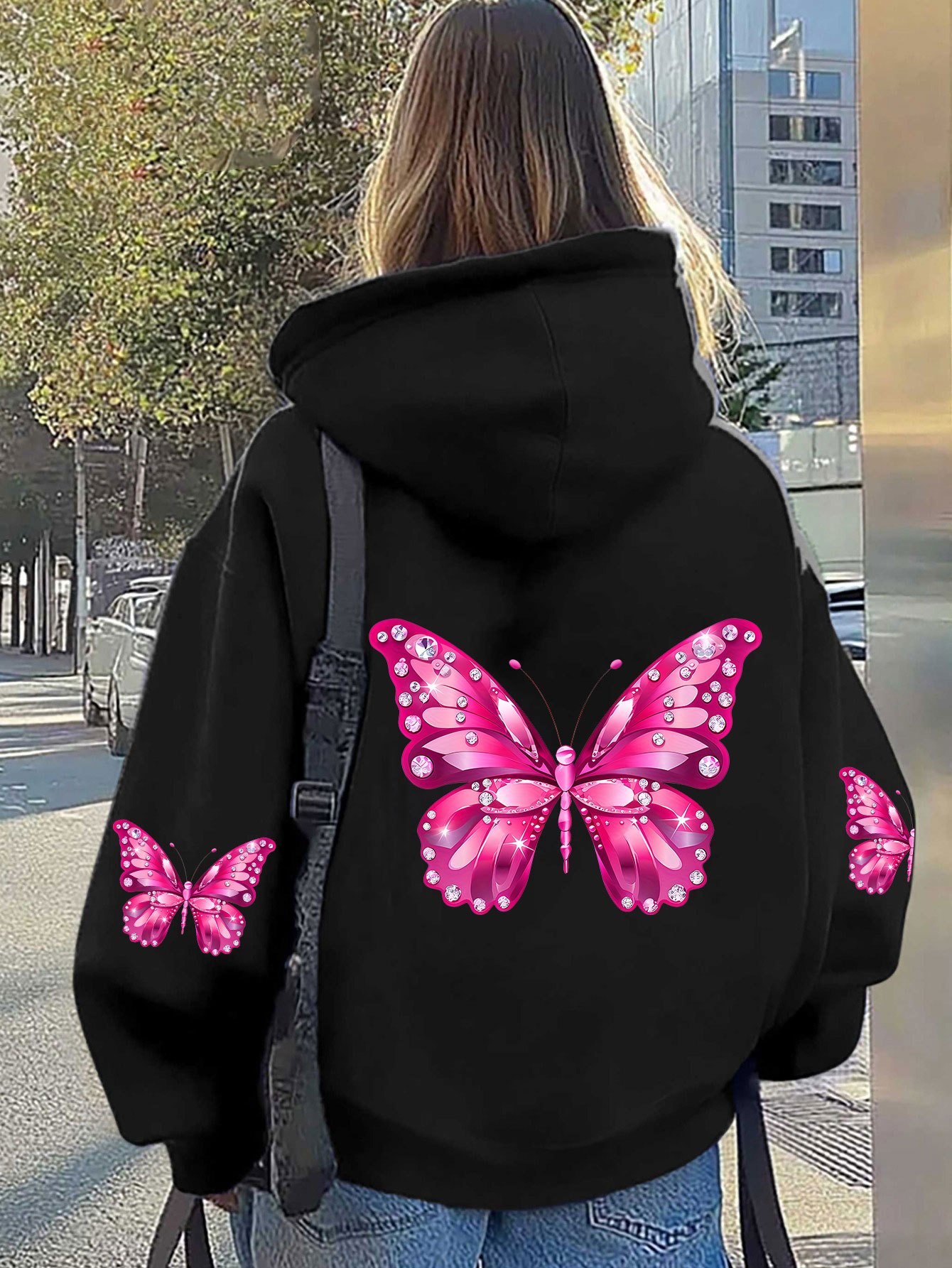 Hoodie Wanita Motif Kupu-Kupu  - Hoodie Women Oversized ulasan dan harga