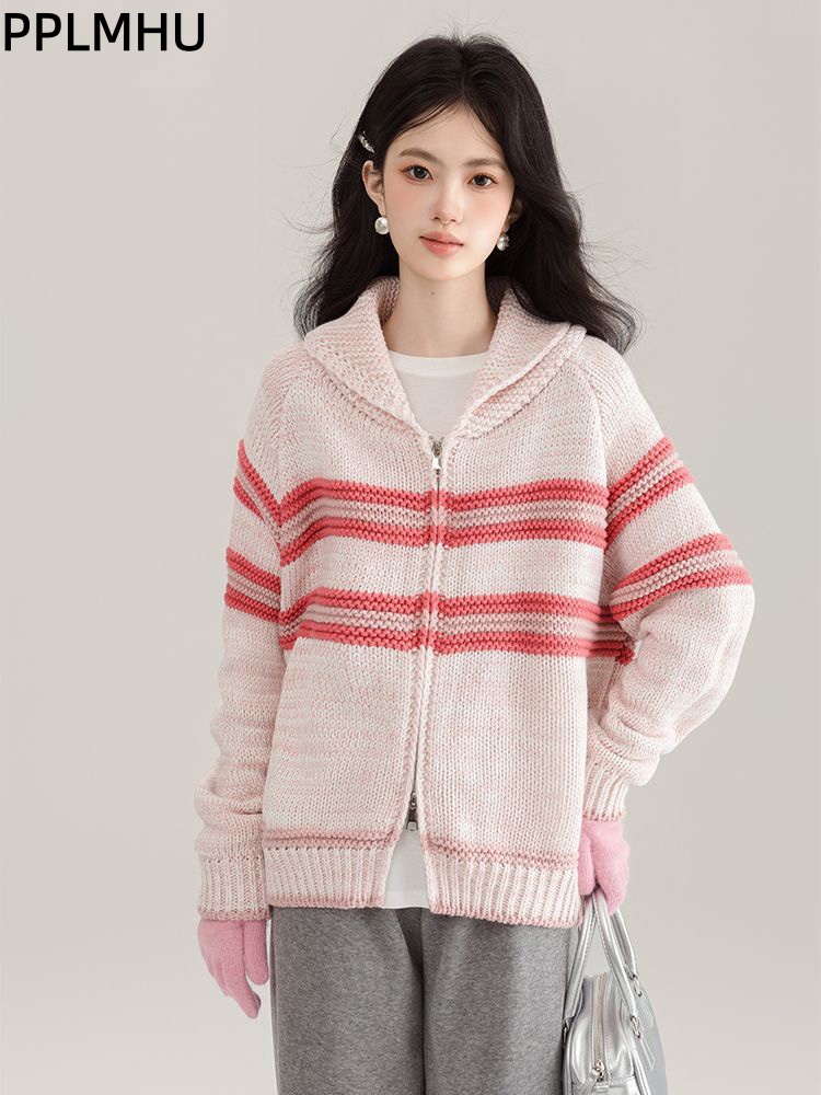 Kardigan Rajut Bergaris Kerah  - Women'S Fashion Gilet ulasan dan harga