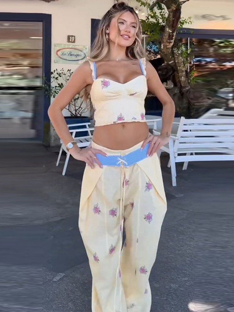 Setelan Celana dan Rompi Wanit - Wide Leg Palazzo Pants ulasan dan harga