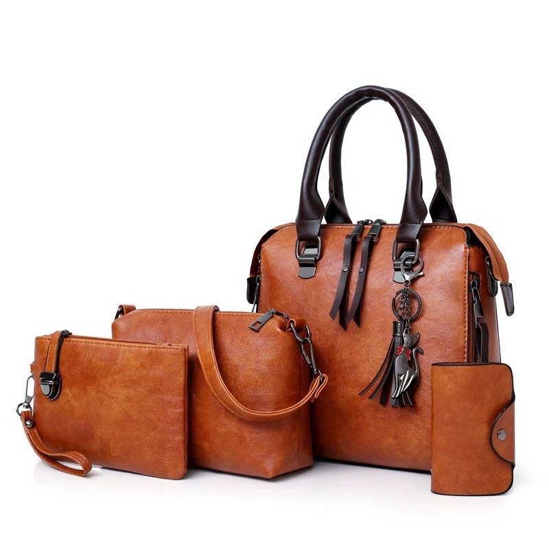 4Pcs Set Tas Warna Solid Denga - Women Fashion Handbags ulasan dan harga
