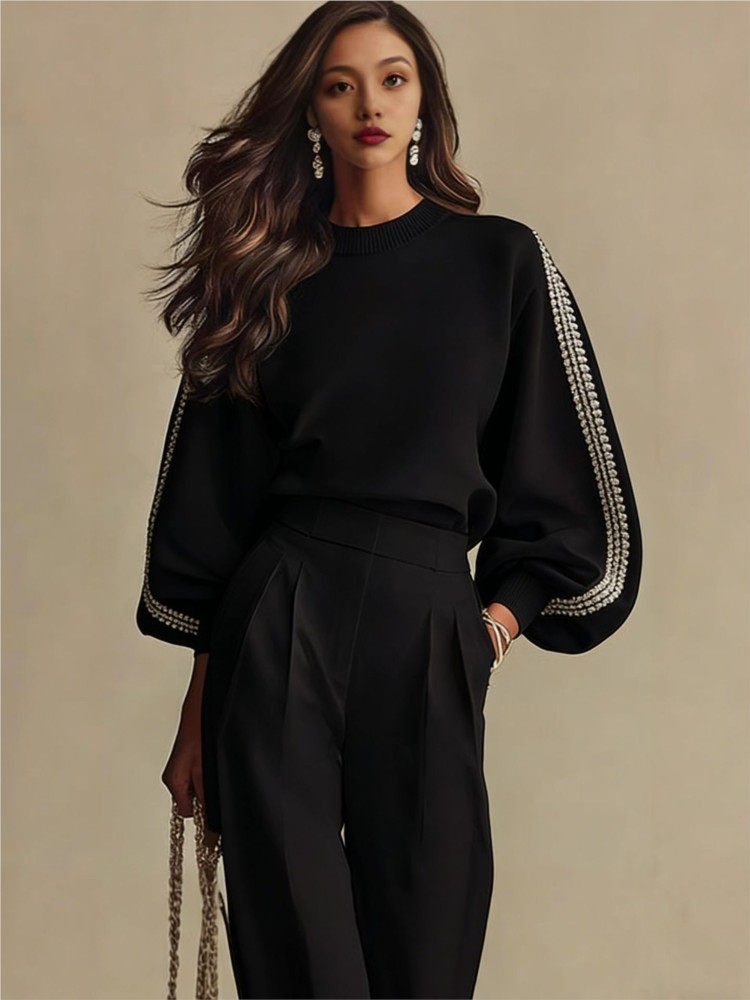 Set Hoodie Wanita Lengan Panja - Wide Leg Palazzo Pants ulasan dan harga