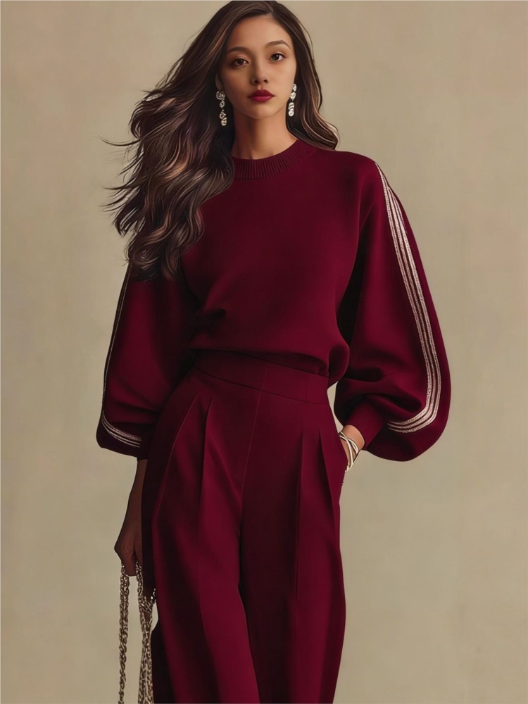 Set Hoodie Wanita Lengan Panja - Wide Leg Palazzo Pants ulasan dan harga