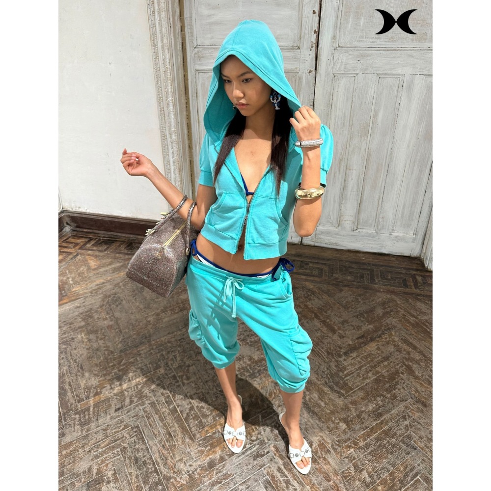 Setelan jaket hoodie pendek be - Women Fashion Korean ulasan dan harga