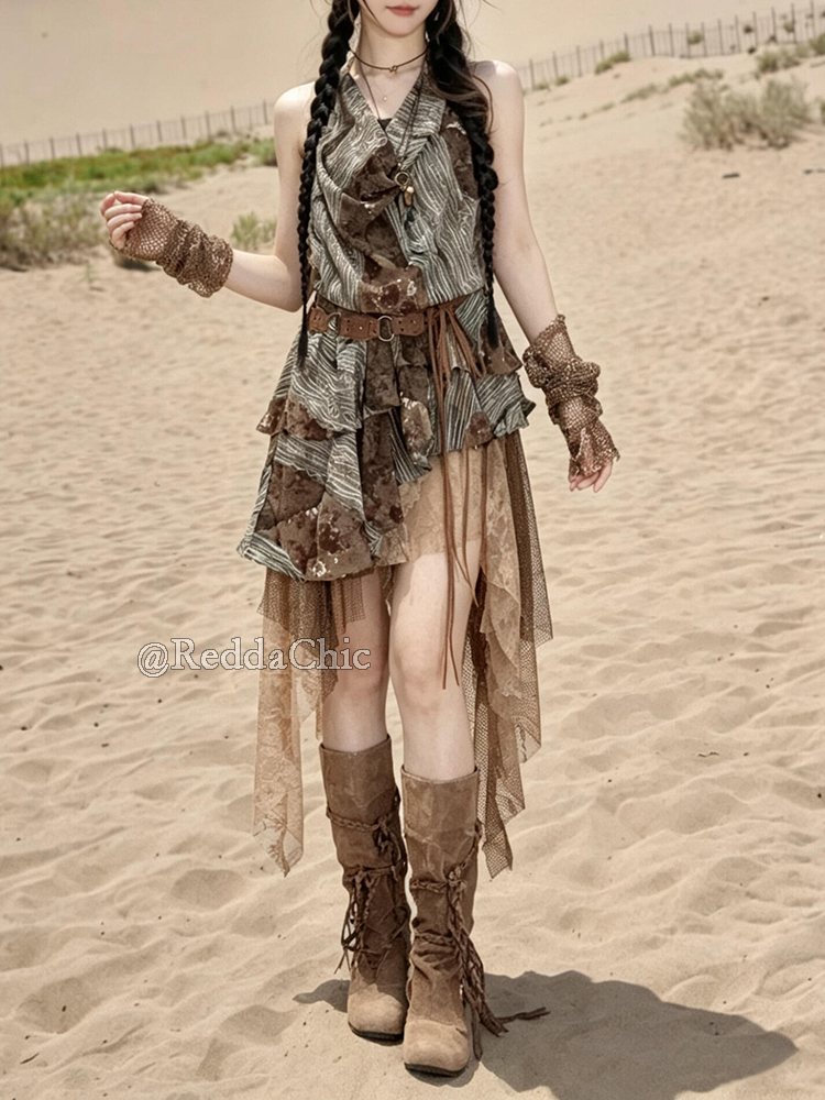 ReddaChic Set Gaun Retro Boho  - Women'S Fashion Kilt ulasan dan harga